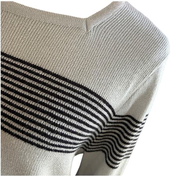 90s Vintage Knit Sweater Striped Gray and Black Size M Square Neck Union Made - Picture 14 of 16